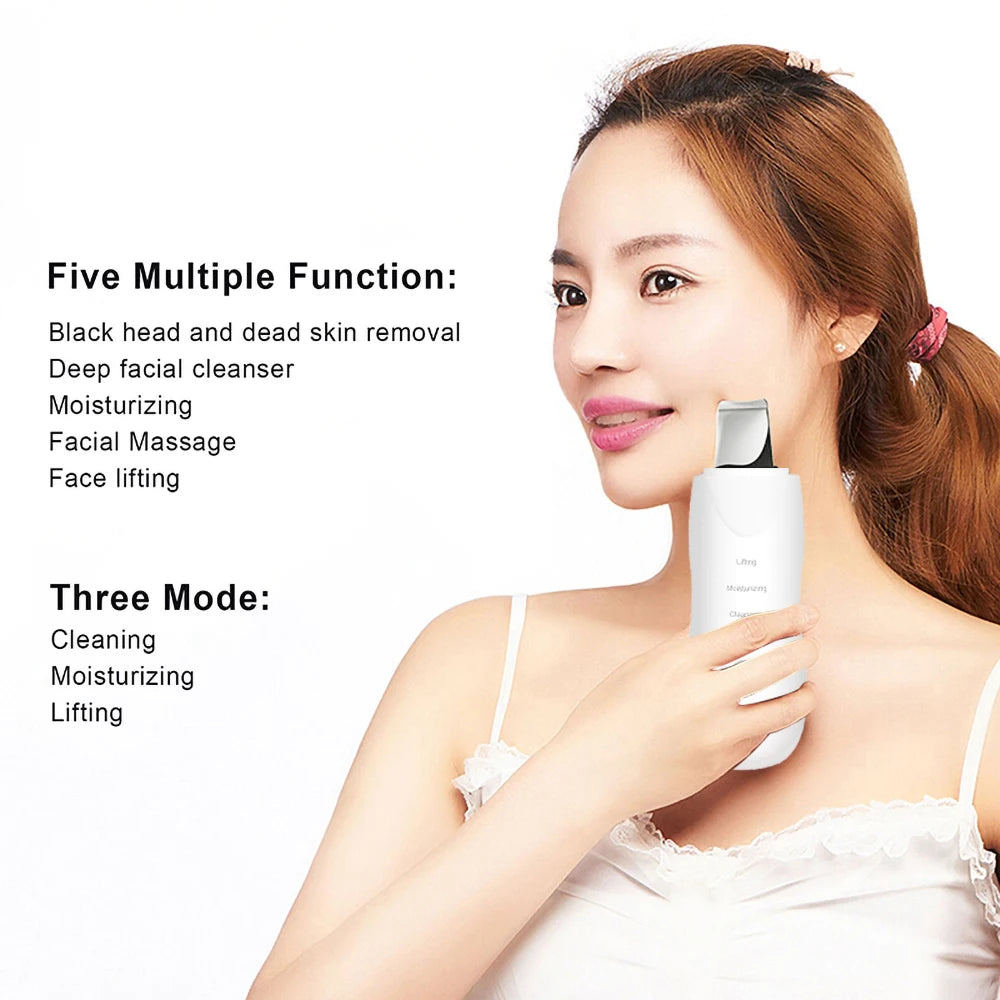 Ultrasonic Skin Scrubber Deep Vibrate Facial Cleaner Shovel Face Scrubber Peeling Black Head Remover Facial Massager