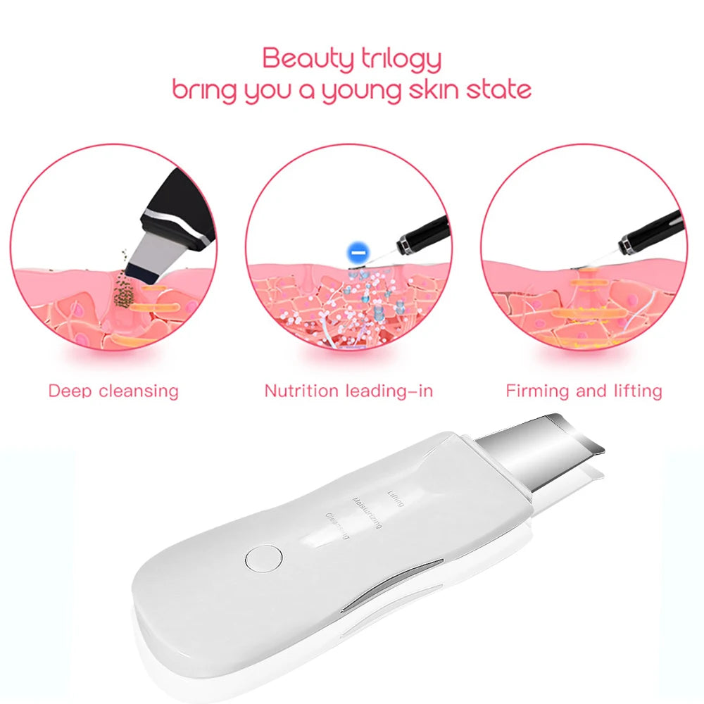 Ultrasonic Skin Scrubber Deep Vibrate Facial Cleaner Shovel Face Scrubber Peeling Black Head Remover Facial Massager